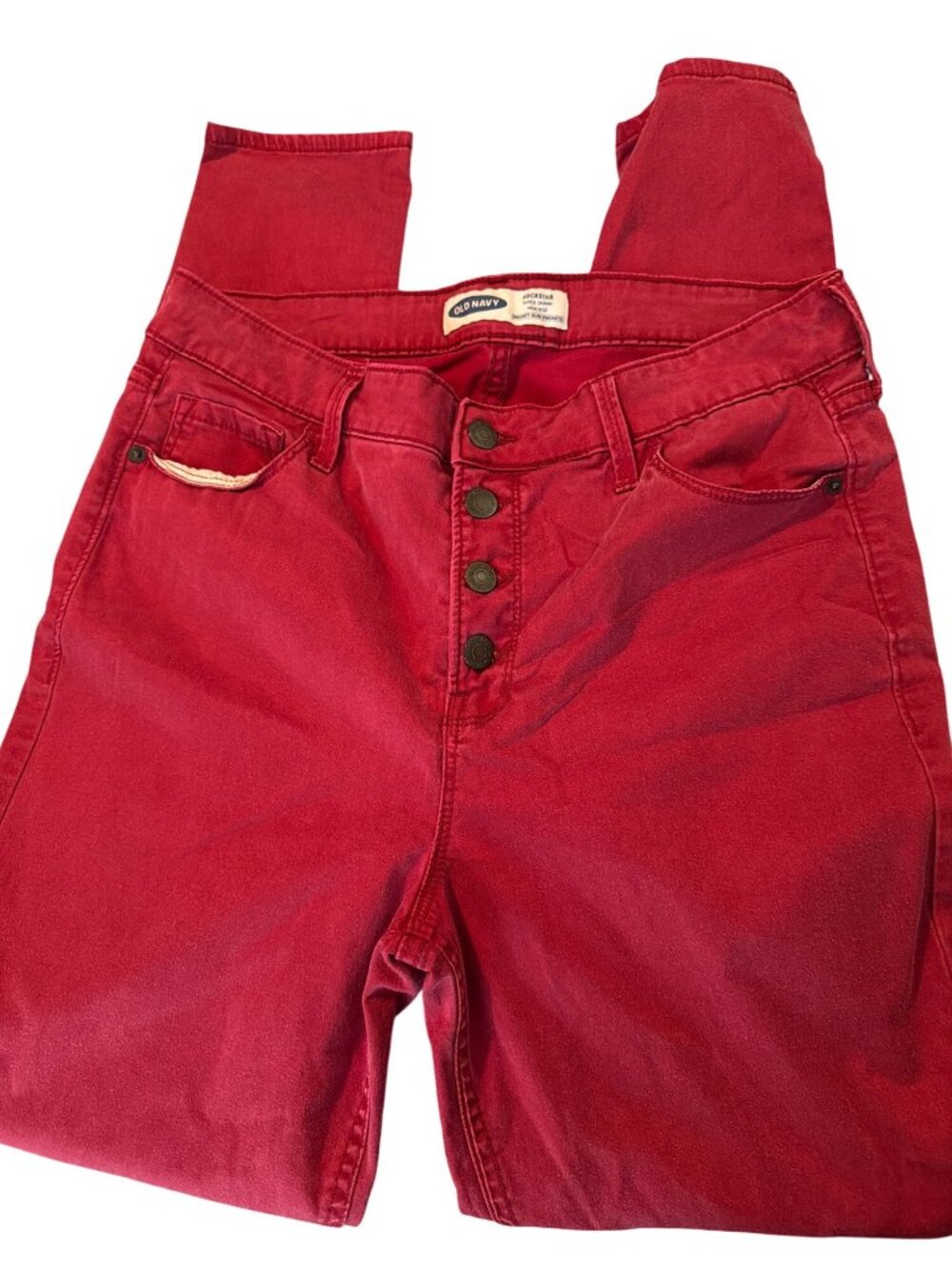 Old Navy Rockstar High Rise Super Skinny Red Jeans Secret Slim Pocket Button Fly